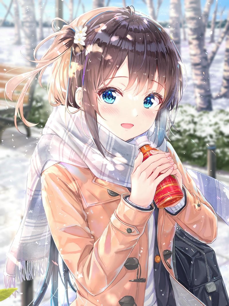 Ảnh anime girl quàng khăn len giữa trời tuyết lạnh
