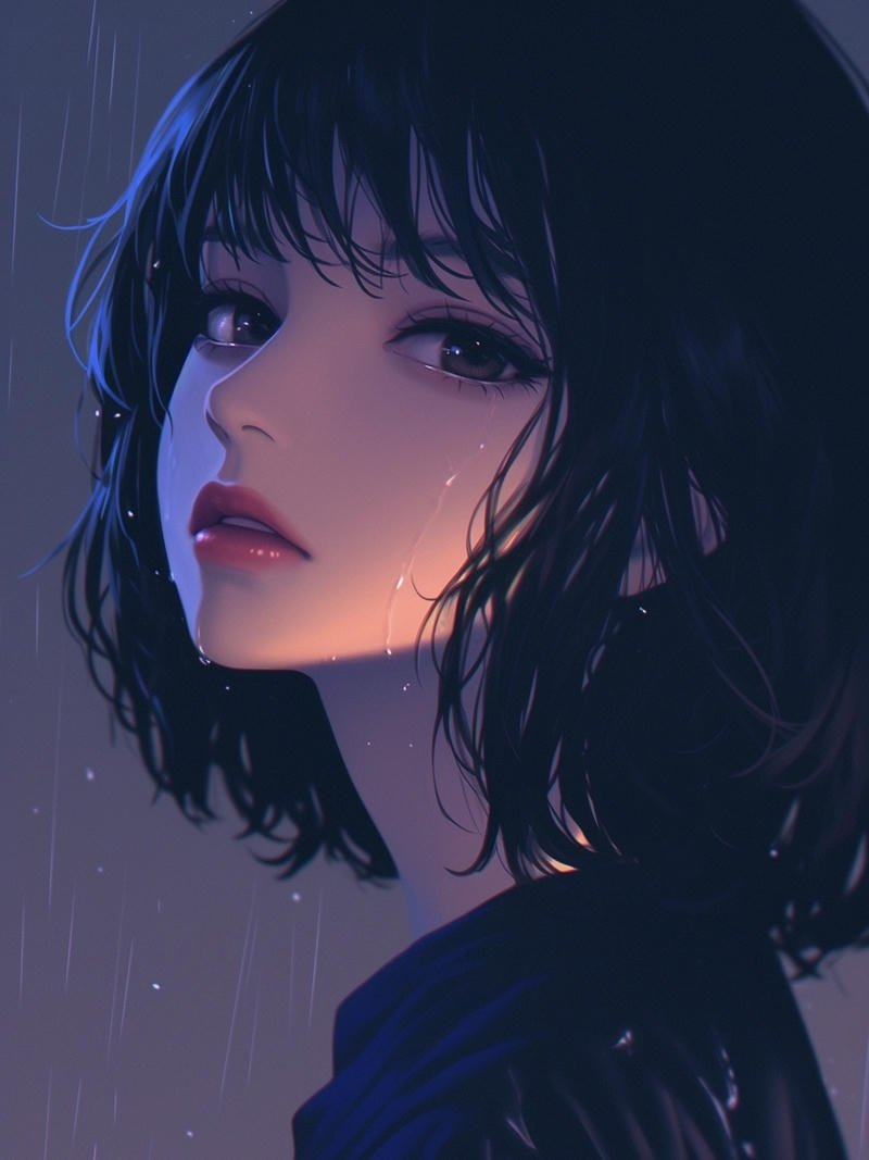 Anime nữ buồn ảnh gam màu lạnh lắng