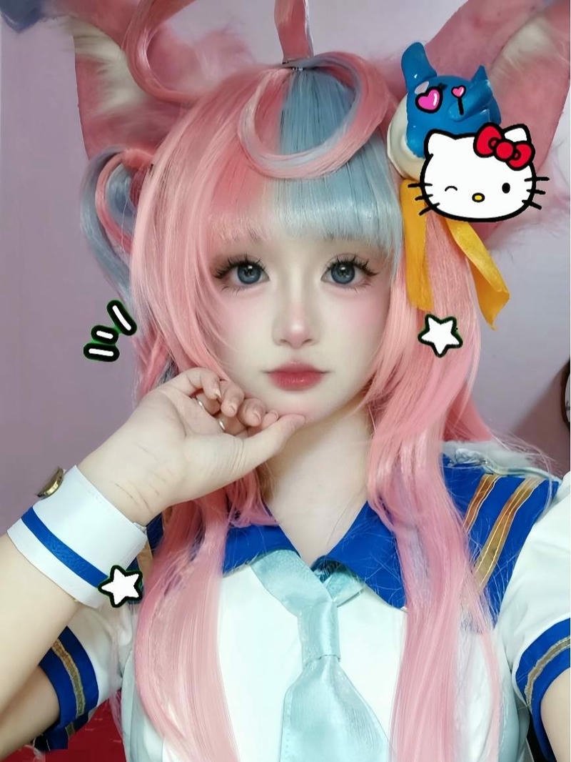 Cosplay Krixi liên quân tóc hồng đeo tai mèo dễ thương