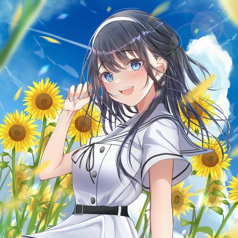 Hình avatar hoa hướng dương cô gái tóc đen váy trắng