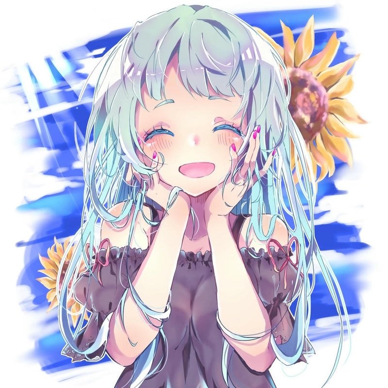 Hình avatar hoa hướng dương cô gái tóc xanh cười rạng rỡ