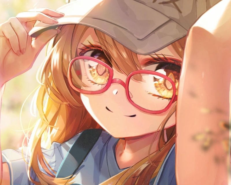 Hình nền anime nữ đeo kính gọng đỏ tóc ngắn xinh