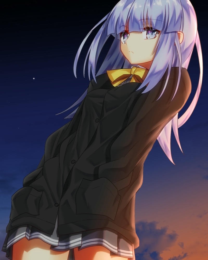 Hình nền anime nữ đứng dưới ánh hoàng hôn buồn đẹp