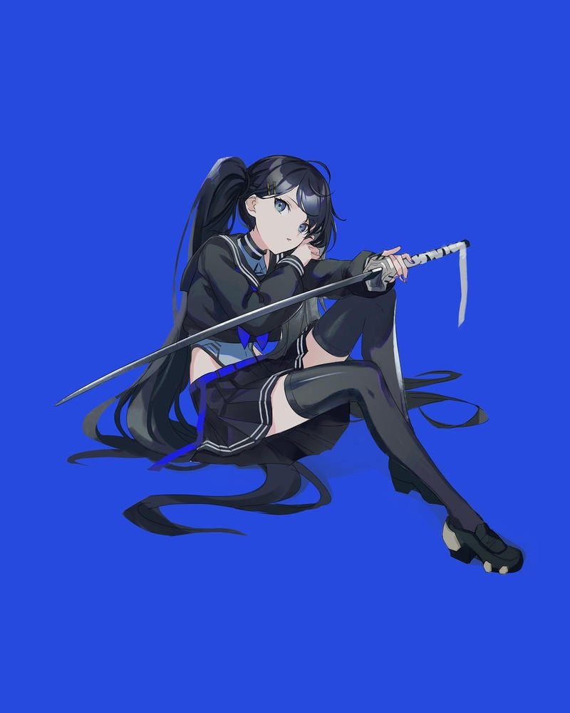 Nhân vật anime nữ chiến đấu trong không gian xanh ảo