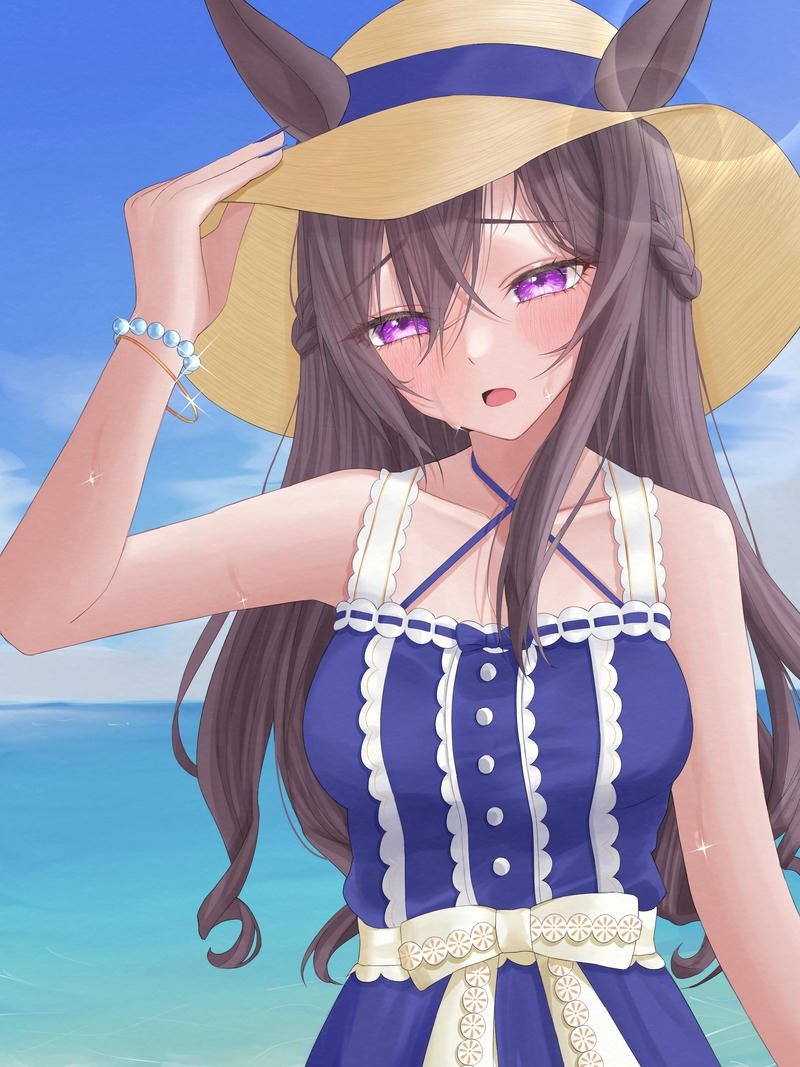 Nhân vật anime nữ đội mũ rơm mặc váy xanh đẹp