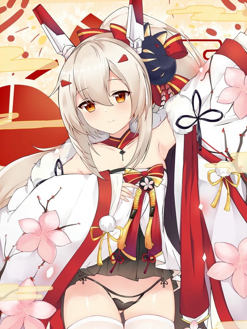 Nhân vật anime nữ hồ ly tai thú mặc kimono đỏ