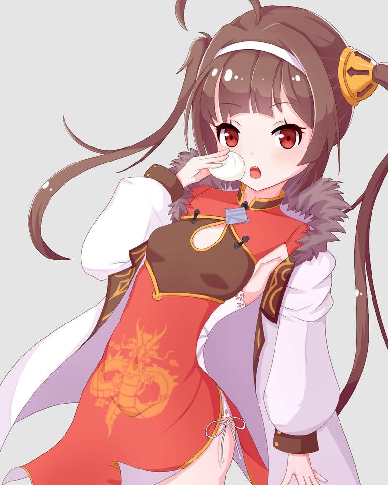 Nhân vật anime nữ mặc trang phục truyền thống đỏ trắng