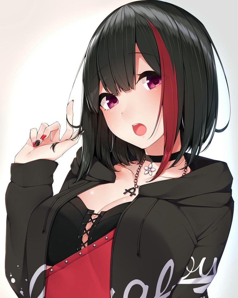 Nhân vật anime nữ tóc đen lai đỏ cá tính mạnh