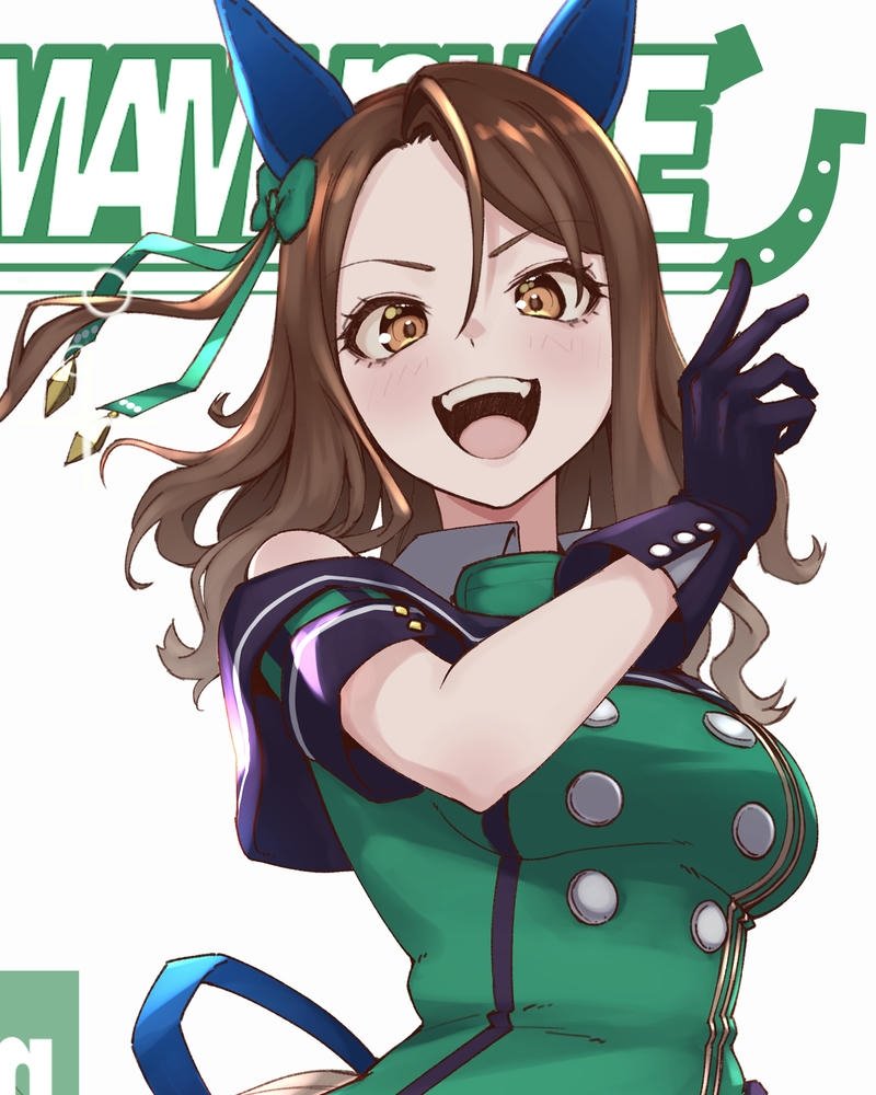 Nhân vật anime nữ tóc nâu trang phục xanh năng động