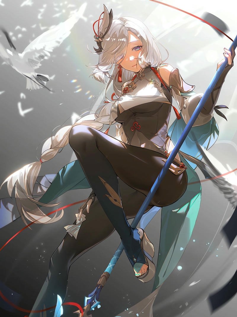 Nhân vật anime nữ tóc trắng cầm vũ khí cực ngầu