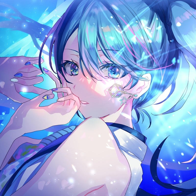 Nhân vật anime nữ tóc xanh pha lê lấp lánh đẹp