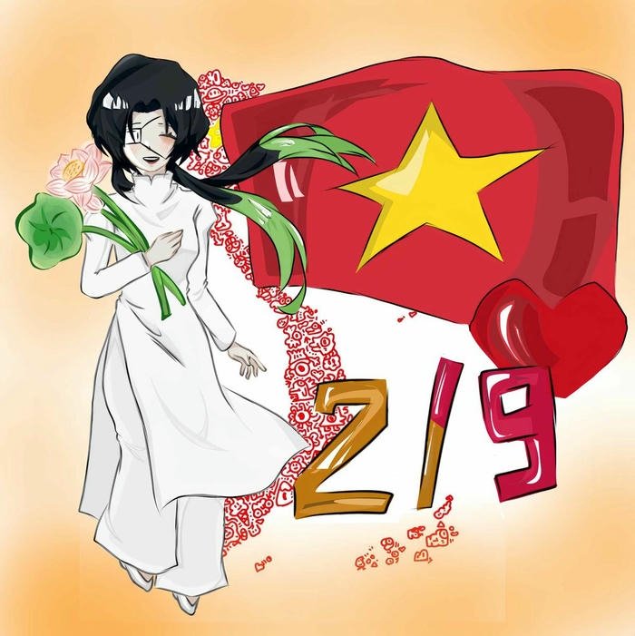 Tranh mừng quốc khánh thiếu nữ áo dài trắng tinh khôi