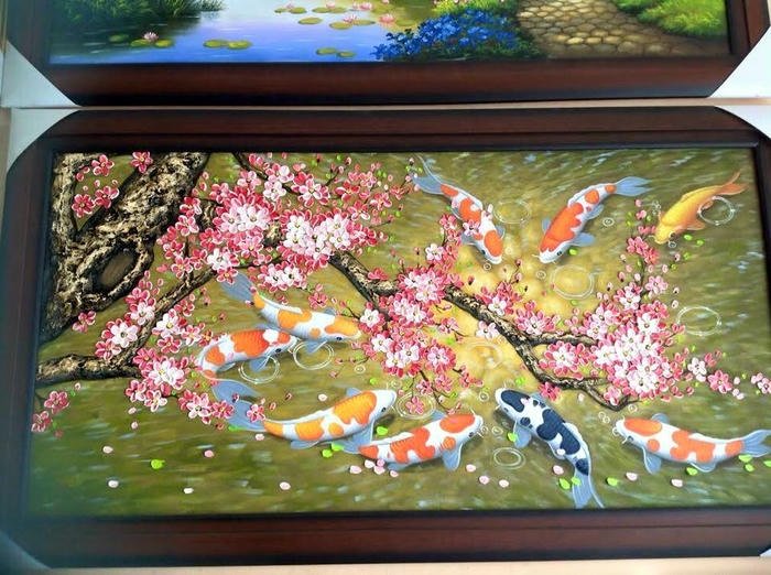 Tranh vẽ hoa đào đẹp trên nền đen sang trọng