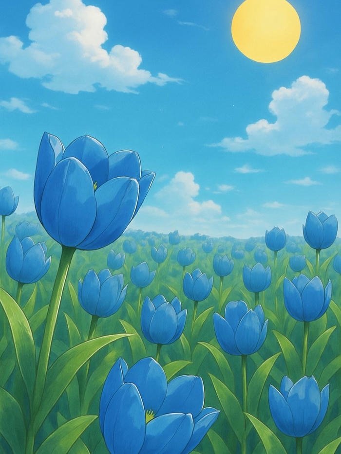 Tranh vẽ hoa tulip xanh dương độc đáo và ấn tượng