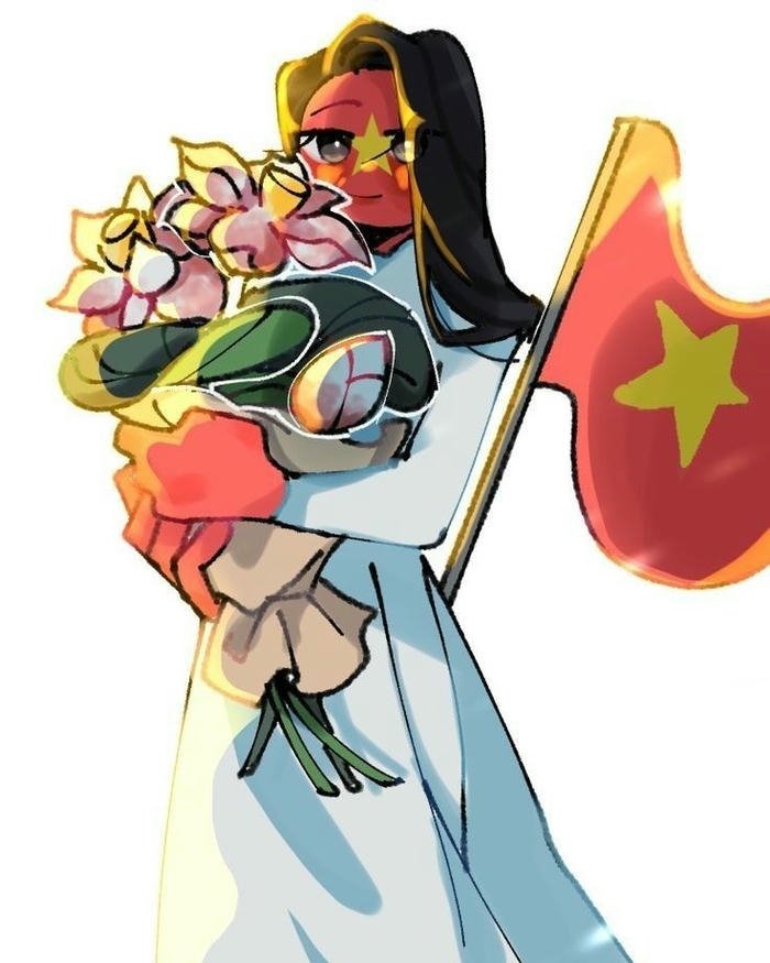 Vẽ tranh ngày quốc khánh mẹ bế con nhìn lá cờ bay