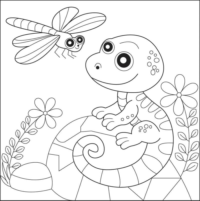 tranh tô màu con chuồn chuồn trong ao
