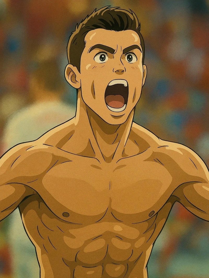 Tổng hợp 250+ hình ảnh Ronaldo anime chất lượng nhất Ảnh Ronaldo anime cởi trần gồng mình ăn mừng cuồng nhiệt
