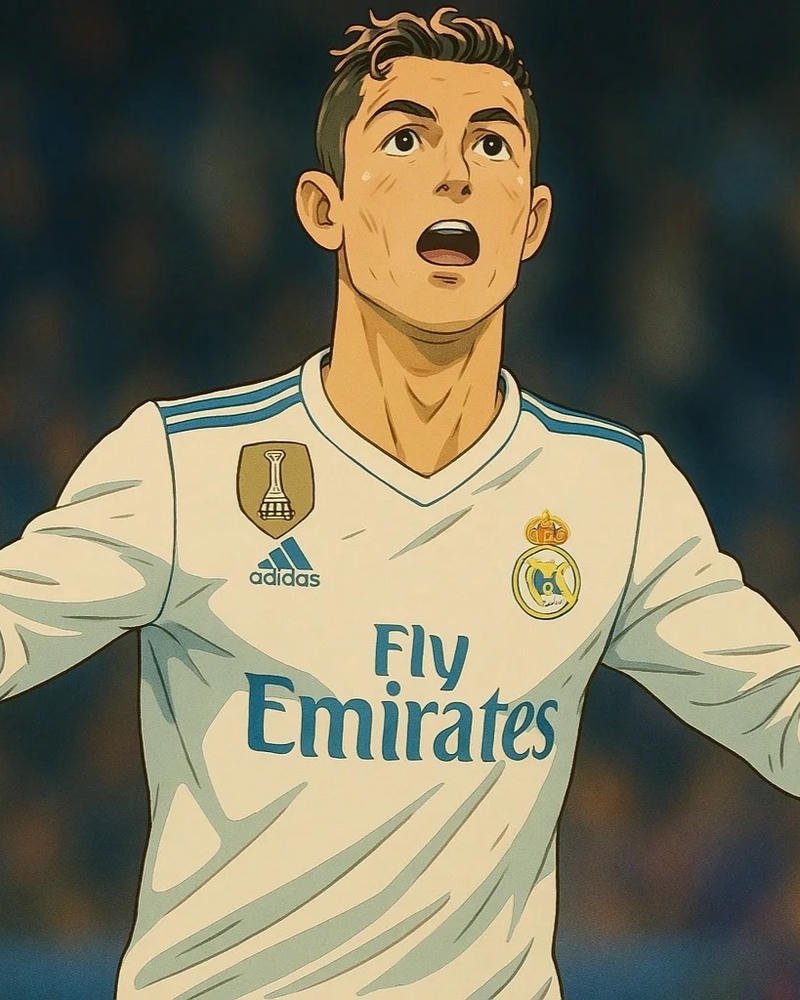 Tổng hợp 250+ hình ảnh Ronaldo anime chất lượng nhất Ảnh Ronaldo anime mặc áo trắng real madrid hét lớn