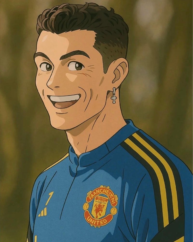 Tổng hợp 250+ hình ảnh Ronaldo anime chất lượng nhất Ảnh Ronaldo anime mặc áo xanh manchester united cười tự tin