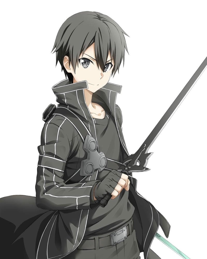 Ảnh anime kirito đen trắng cầm kiếm sau lưng cực ngầu
