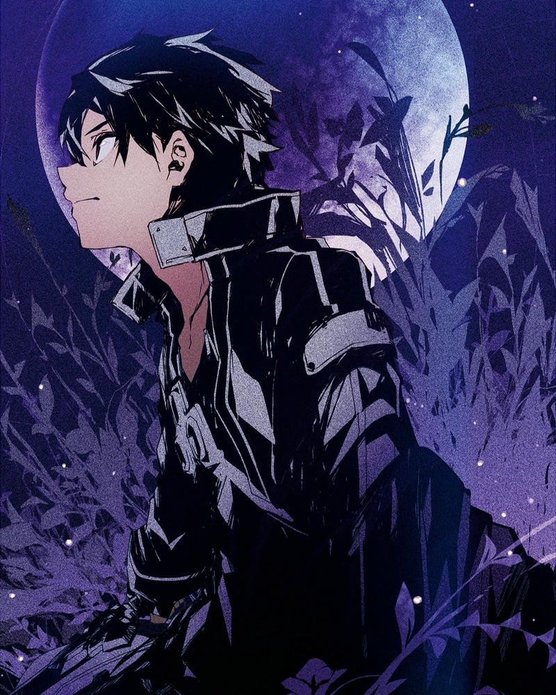 Ảnh anime kirito đứng dưới ánh trăng đêm huyền bí ảo diệu