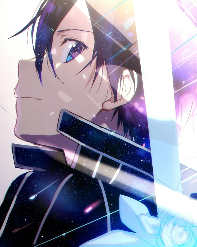 Ảnh anime kirito góc nghiêng nhìn bầu trời đầy sao lấp lánh