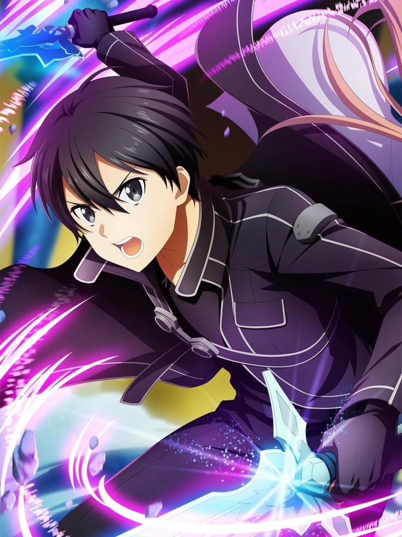 Ảnh anime kirito lao tới tấn công với hào quang tím mạnh mẽ