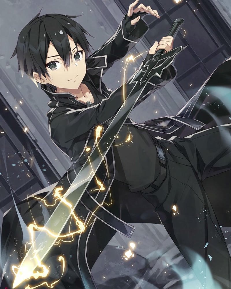 Ảnh anime kirito lướt đi trong không gian tia lửa điện kịch tính