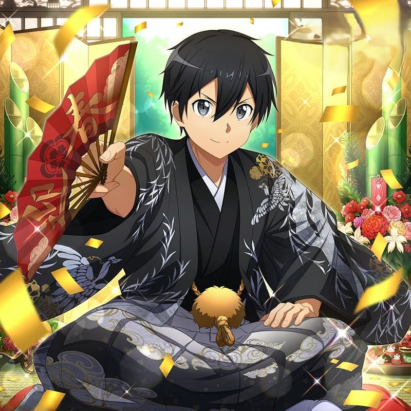 Ảnh anime kirito mặc kimono cầm quạt phong cách nhật bản xưa