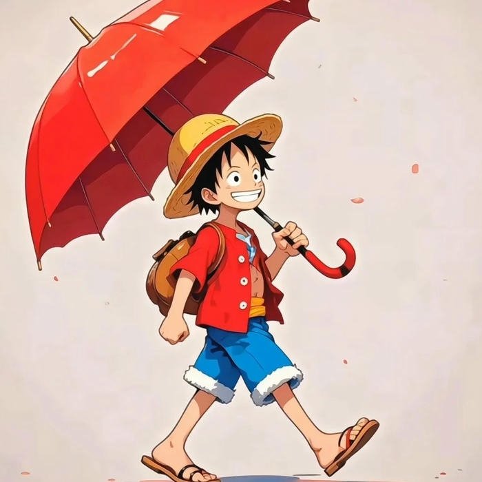 Ảnh avatar Tiktok đẹp anime Luffy mũ rơm đi dưới mưa