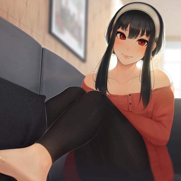 Ảnh avatar Tiktok đẹp anime Yor Forger mặc váy len đỏ