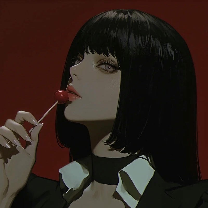 Ảnh avatar anime nữ cá tính ngầu lạnh lùng cầm kẹo trên nền đỏ
