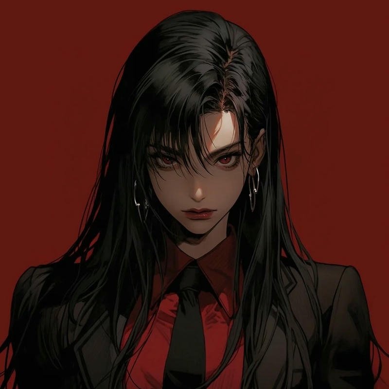 Ảnh avatar anime nữ ngầu lạnh lùng đeo cà vạt đỏ trên nền đỏ