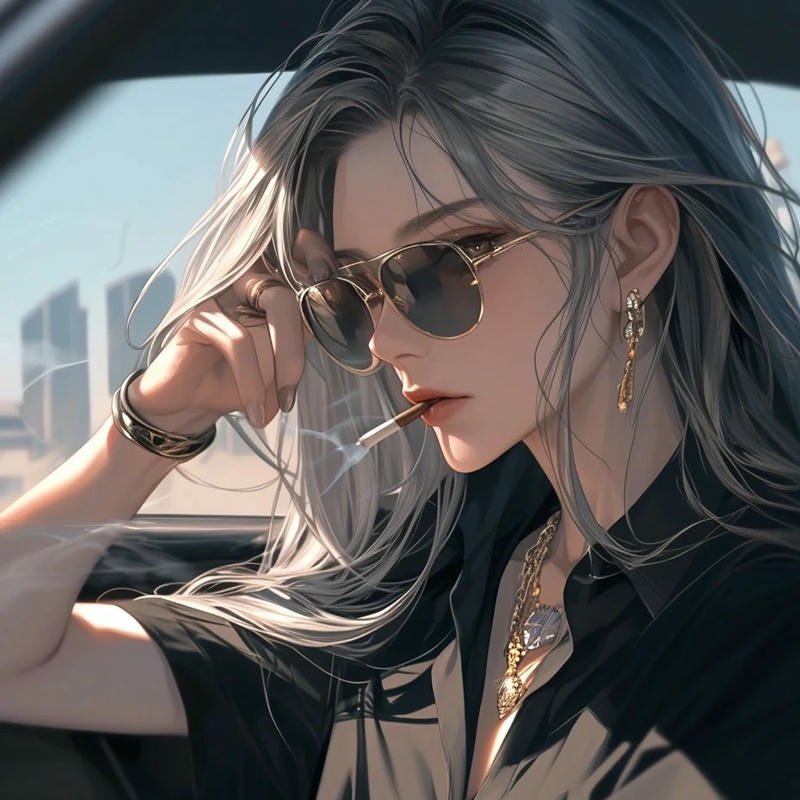 Ảnh avatar anime nữ ngầu lạnh lùng đeo kính ngồi trong xe hơi