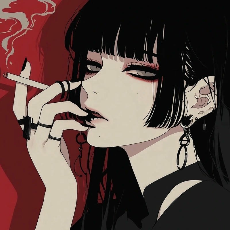 Ảnh avatar anime nữ ngầu lạnh lùng góc nghiêng với điếu thuốc trên môi