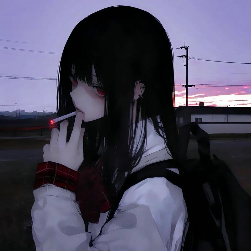 Ảnh avatar anime nữ ngầu lạnh lùng hút thuốc dưới bầu trời hoàng hôn