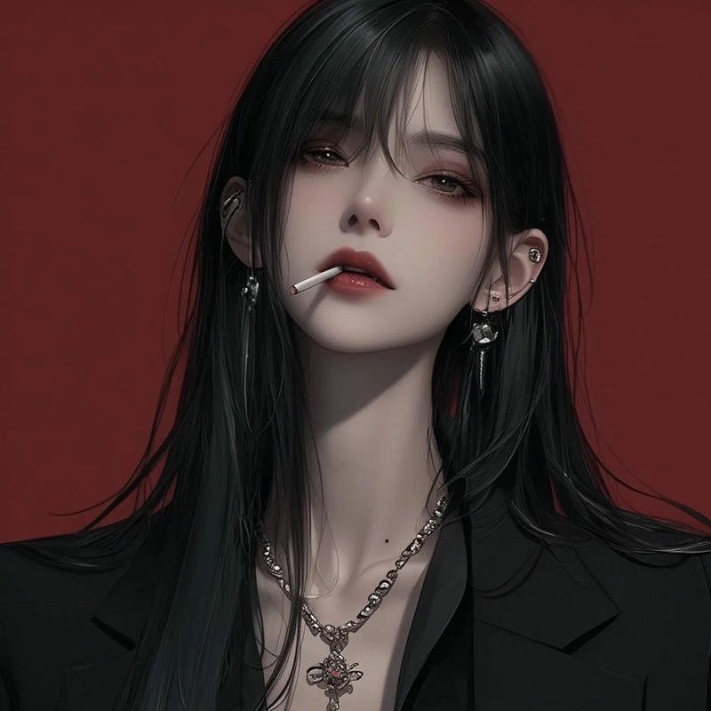 Ảnh avatar anime nữ ngầu lạnh lùng mặc vest đen trên nền đỏ
