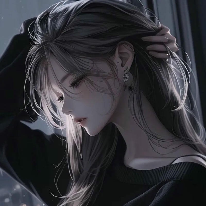 Ảnh avatar anime nữ tóc xám ngầu lạnh lùng cúi mặt hút thuốc