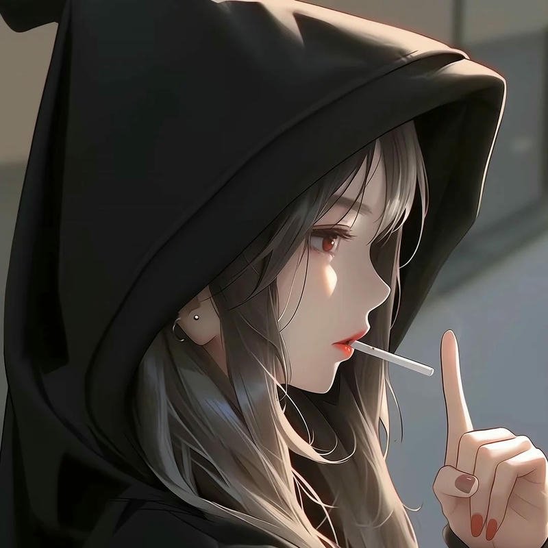 Ảnh avatar anime nữ trùm mũ ngầu lạnh lùng cầm thuốc lá nhìn nghiêng