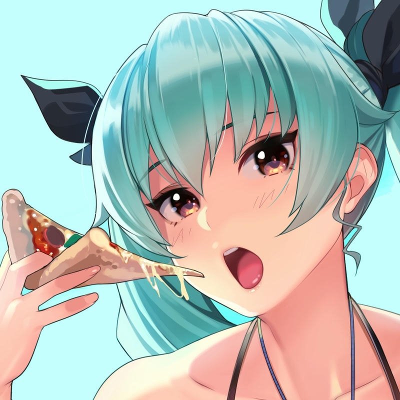 Ảnh avatar cute nữ tóc xanh đang ăn pizza ngon