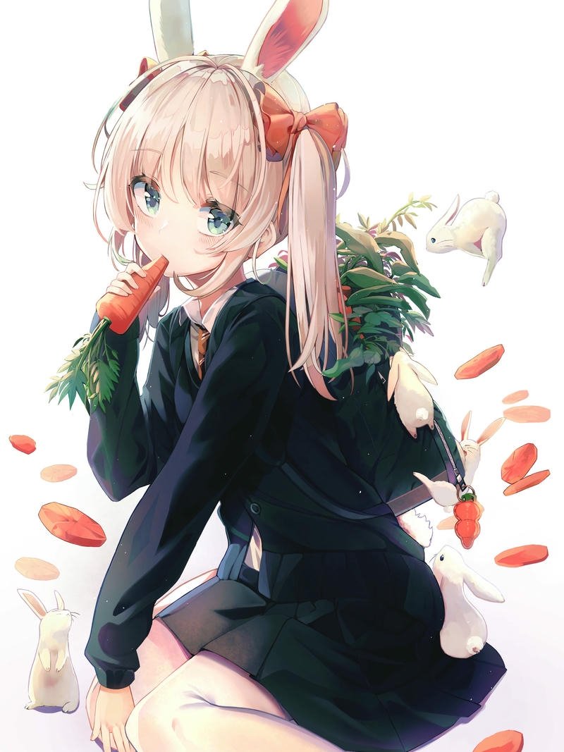 Ảnh thỏ anime cầm khay phục vụ đồ uống chuyên nghiệp