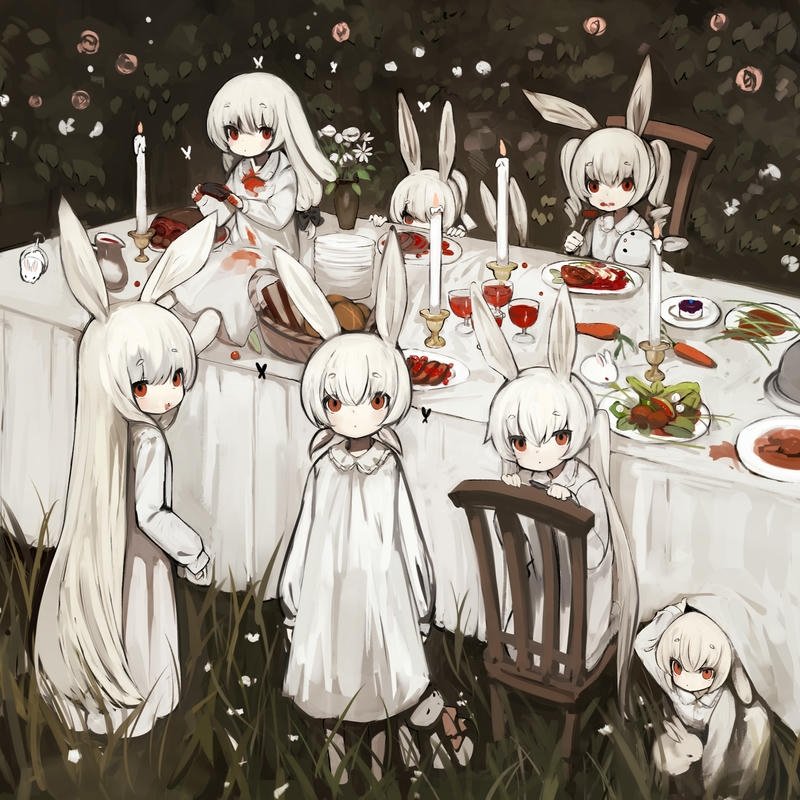 Ảnh thỏ anime đỏ mặt thẹn thùng lấy tay che miệng