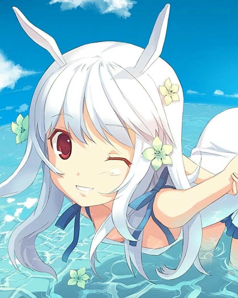 Ảnh thỏ anime nghiêng đầu mỉm cười thân thiện chào mọi người