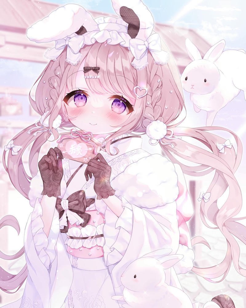 Ảnh thỏ anime ngồi trên ghế sofa đỏ sang trọng quý phái