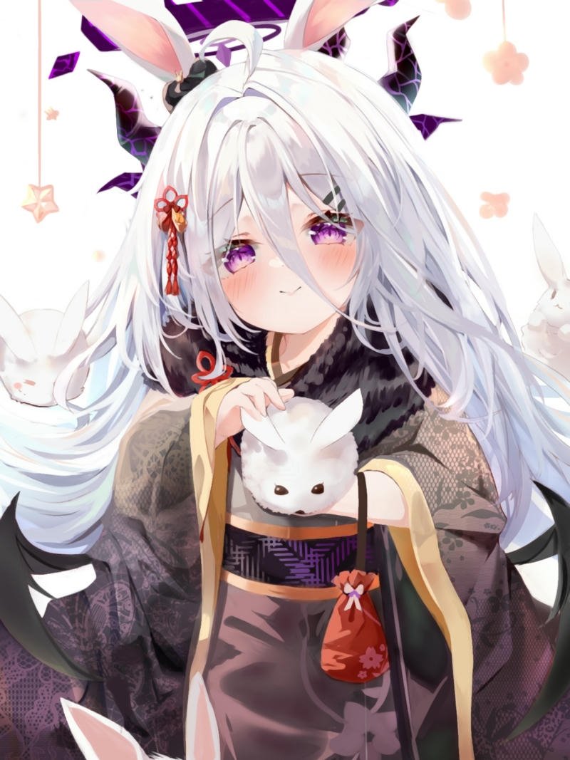 Ảnh thỏ anime tai dài dễ thương cầm củ cà rốt