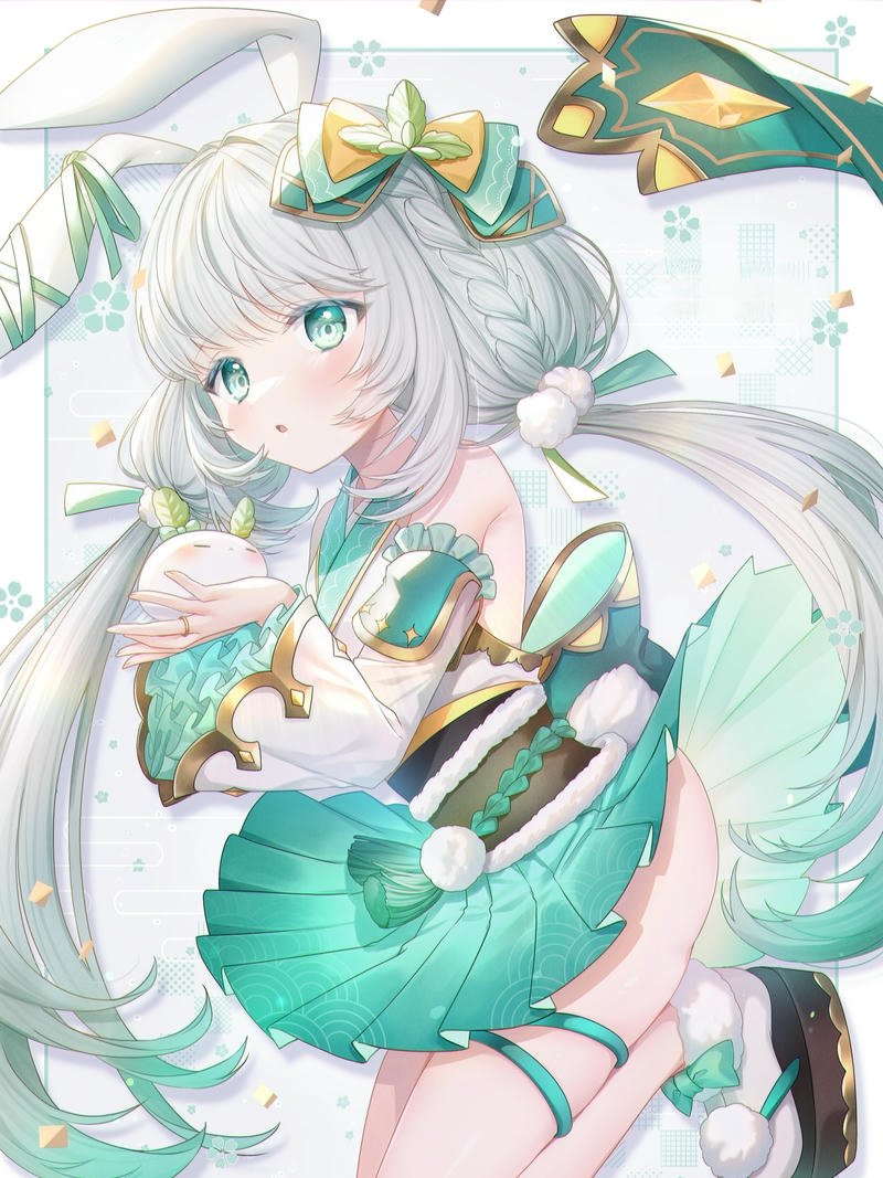 Ảnh thỏ anime tạo dáng hình trái tim bằng tay lên má
