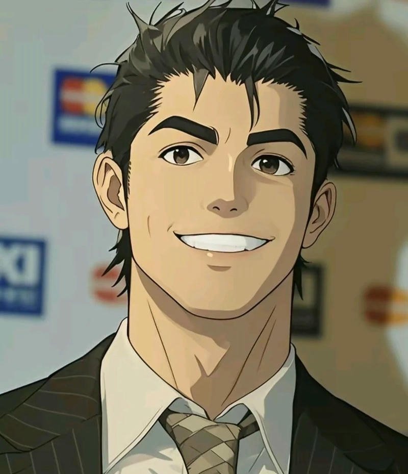 Tổng hợp 250+ hình ảnh Ronaldo anime chất lượng nhất Anime CR7 mặc vest đen lịch lãm cười rất đẹp trai
