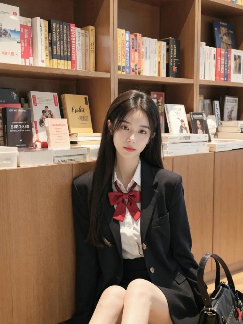 Cosplay nữ sinh áo vest ngồi trên ghế