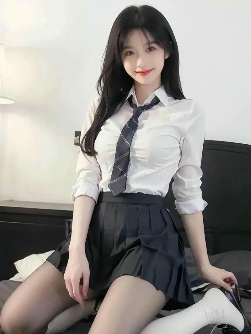 Đồng phục học sinh áo trắng ngồi trên ghế