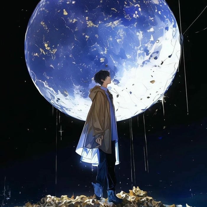 Hình ảnh avatar Tiktok đẹp nam anime đứng dưới ánh trăng